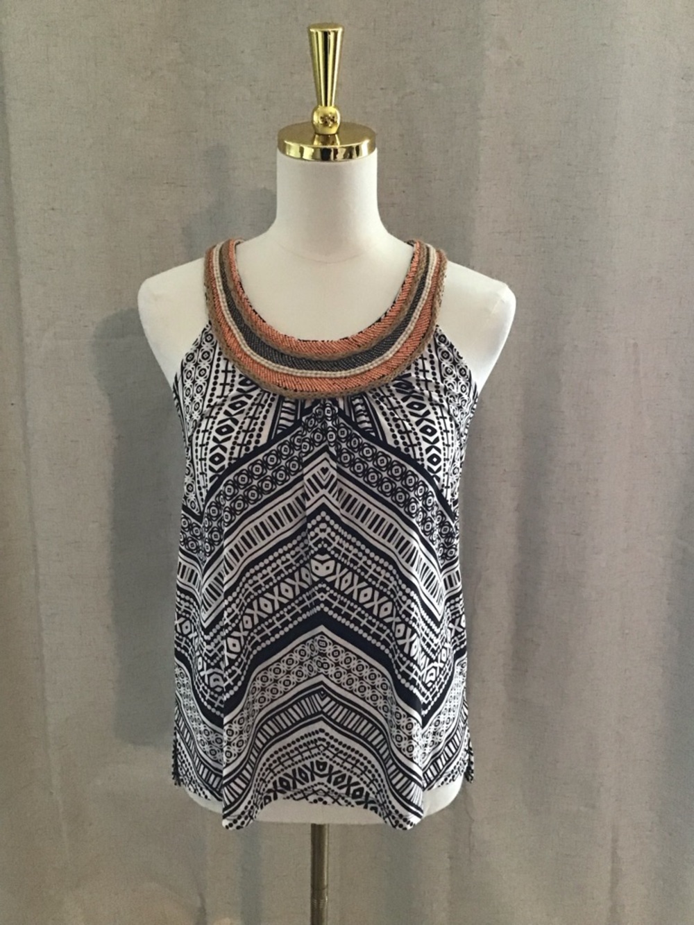 INC International Concepts Black & White Printed Beaded Neck Tank